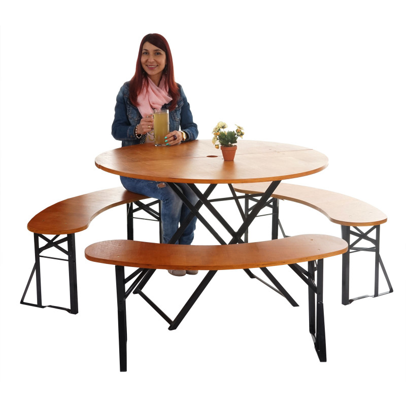 Ensemble pour tente de brasserie Erding, pliable, 115 cm rond - décapé