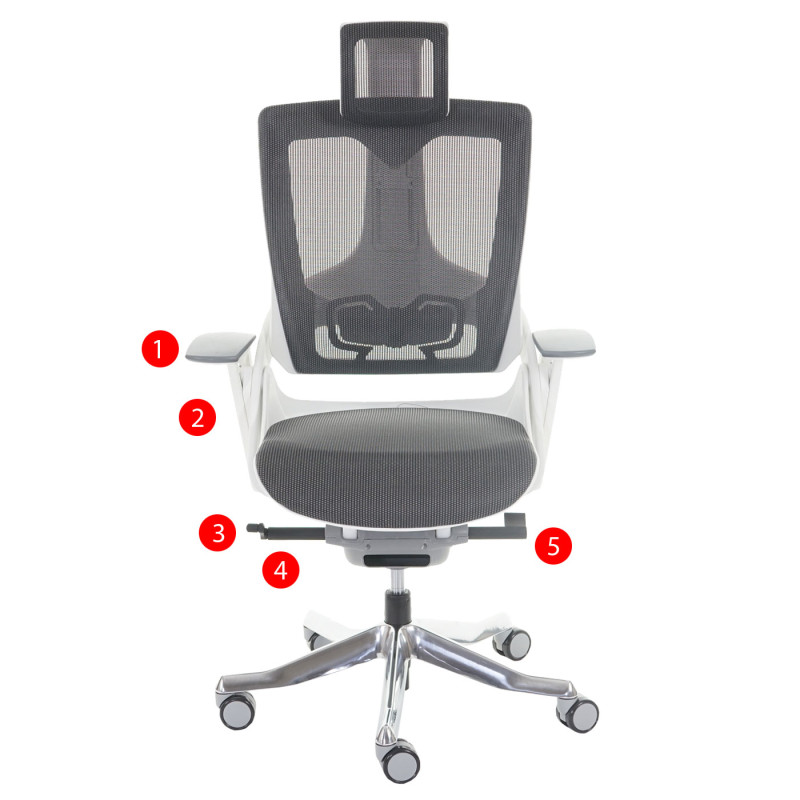 Fauteuil de bureau MERRYFAIR Wau 2, chaise pitovante, rembourrage / filet, ergonomique - blanc/noir