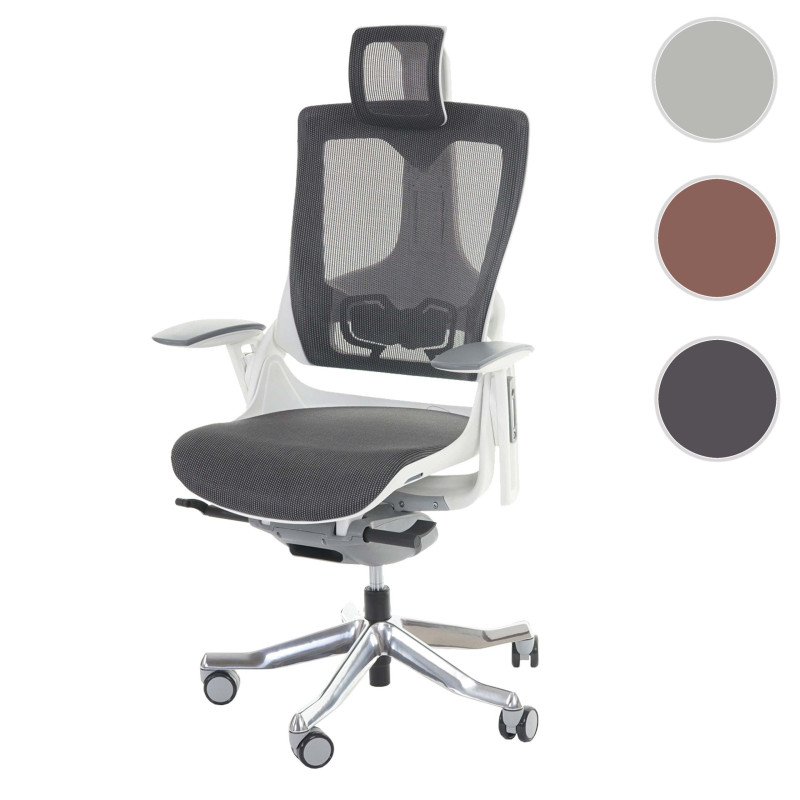 Fauteuil de bureau MERRYFAIR Wau 2, chaise pitovante, rembourrage / filet, ergonomique - blanc/noir