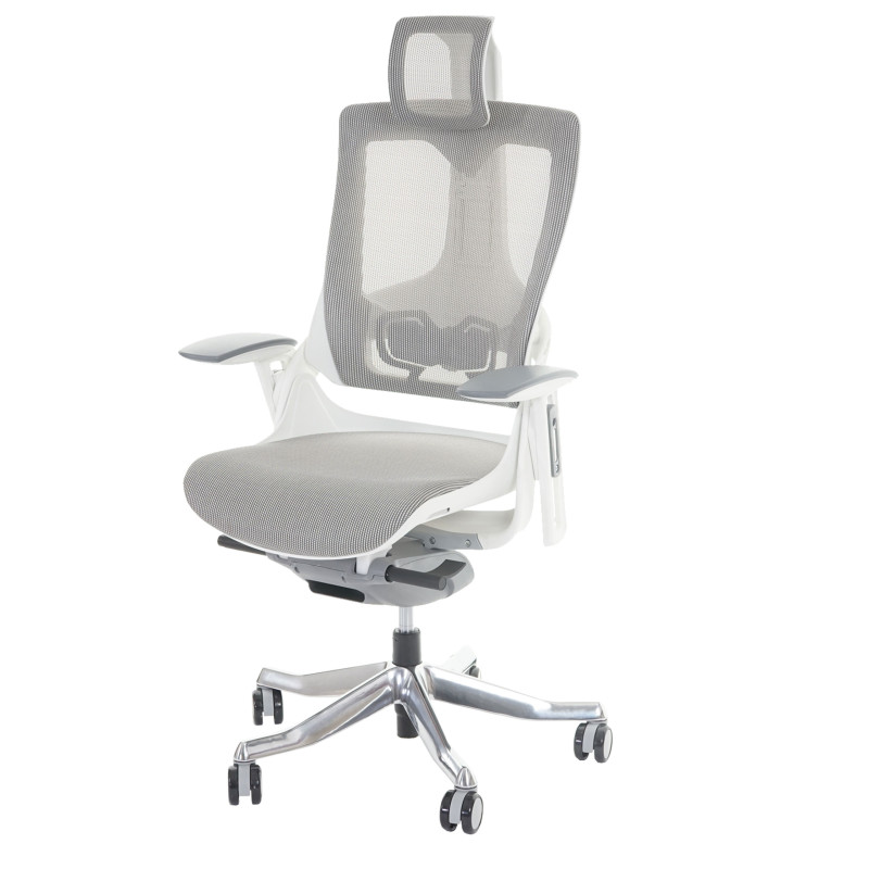 Fauteuil de bureau MERRYFAIR Wau 2, chaise pitovante, rembourrage / filet, ergonomique - blanc/gris