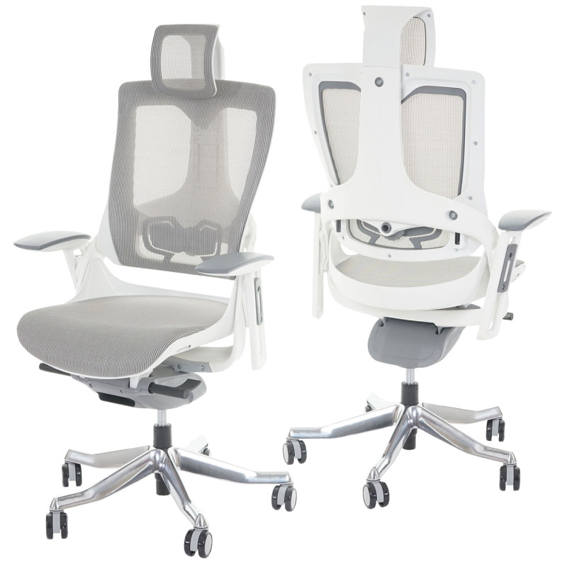 Fauteuil de bureau MERRYFAIR Wau 2, chaise pitovante, rembourrage / filet, ergonomique - blanc/gris