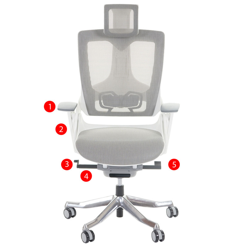 Fauteuil de bureau MERRYFAIR Wau 2, chaise pitovante, rembourrage / filet, ergonomique - blanc/gris