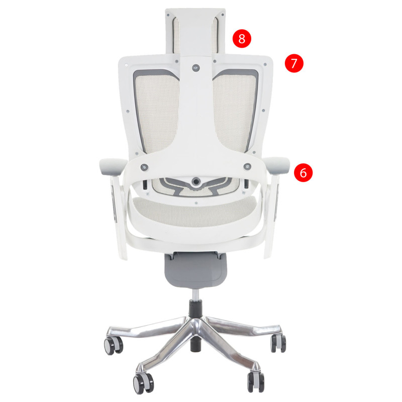 Fauteuil de bureau MERRYFAIR Wau 2, chaise pitovante, rembourrage / filet, ergonomique - blanc/gris