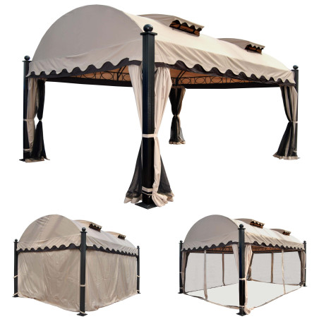 Pergola Daroca, pavillon de jardin, cadre stable à 10cm avec paroi et moustiquaire, 4,5x3,5m