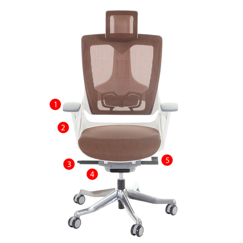 Fauteuil de bureau MERRYFAIR Wau 2, chaise pitovante, rembourrage / filet, ergonomique - marron/orange