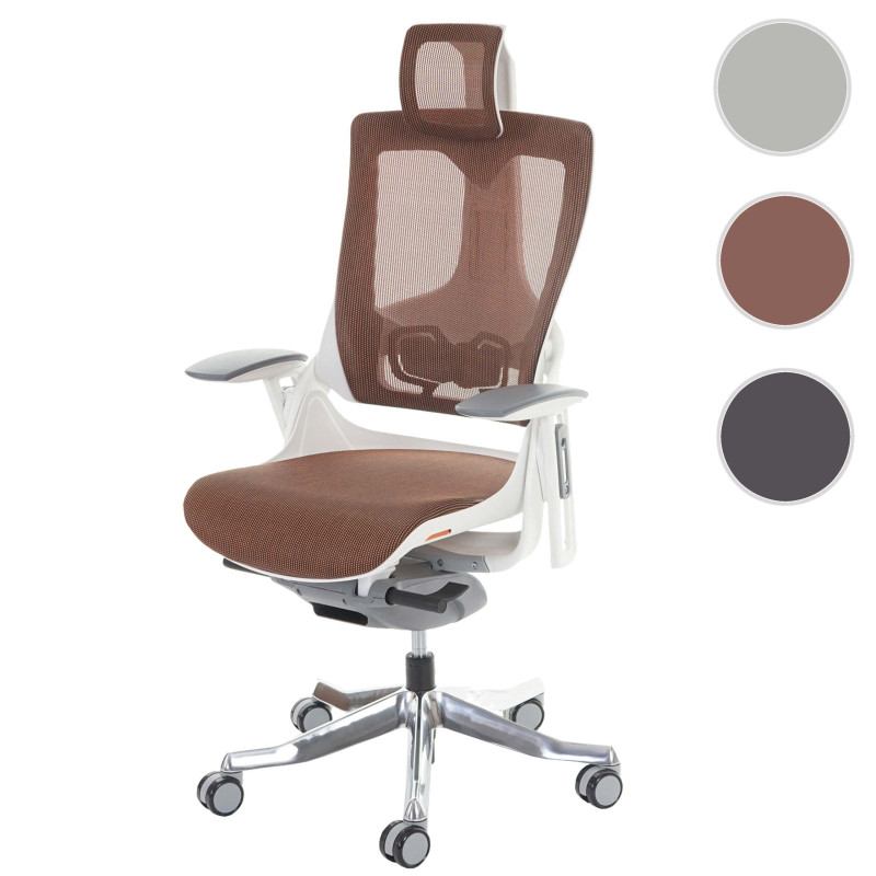 Fauteuil de bureau MERRYFAIR Wau 2, chaise pitovante, rembourrage / filet, ergonomique - marron/orange