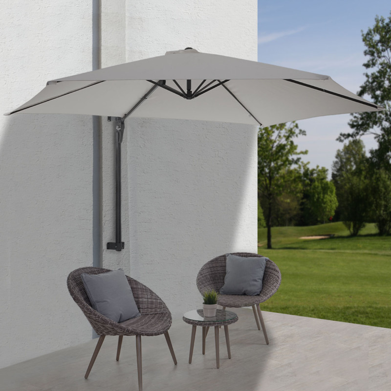 Parasol de mur Casoria, parasol déporté pour balcon ou terrasse, 3m inclinable - sable