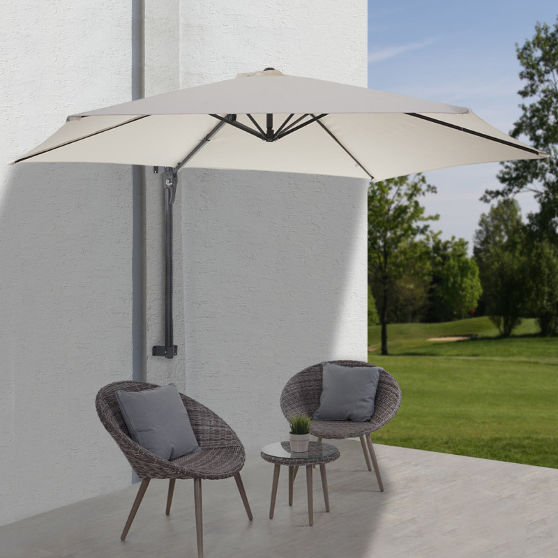 Parasol de mur Casoria, parasol déporté pour balcon ou terrasse, 3m inclinable - crème