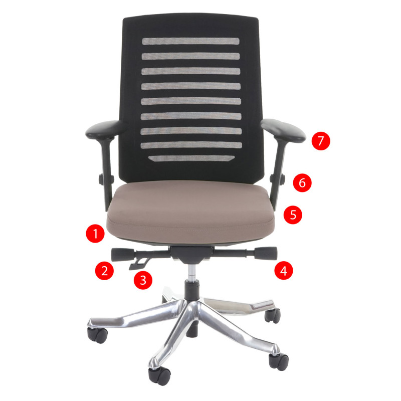 Fauteuil de bureau MERRYFAIR Velo, chaise pitovante, rembourrage / filet, ergonomique - taupe