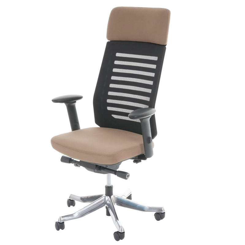 Fauteuil de bureau MERRYFAIR Velo, chaise pitovante, rembourrage / filet, ergonomique - taupe avec appui-tête