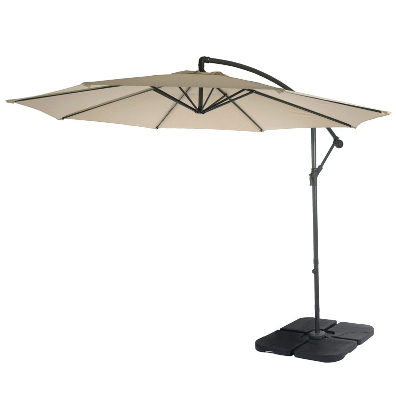 Parasol déporté semi-pro Acerra, protection contre le soleil, 3m inclinable - crème avec support