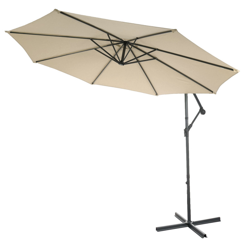 Parasol déporté semi-pro Acerra, protection contre le soleil, 3m inclinable - crème avec support