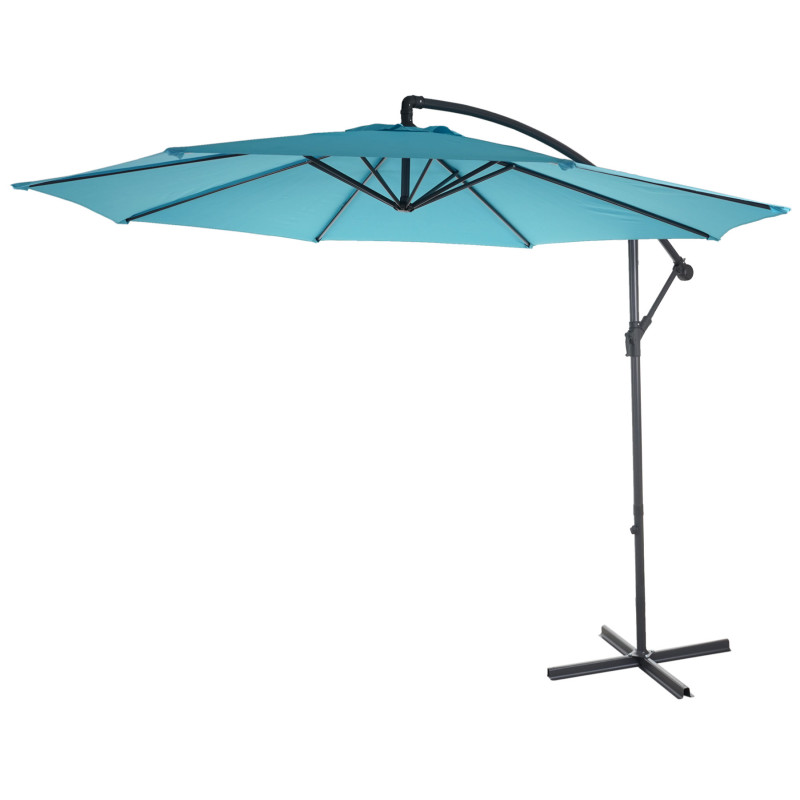 Parasol déporté semi-pro Acerra, protection contre le soleil, 3m inclinable - turquoise avec support