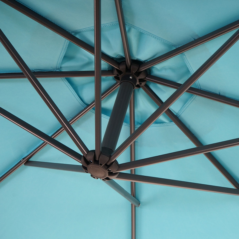 Parasol déporté semi-pro Acerra, protection contre le soleil, 3m inclinable - turquoise avec support