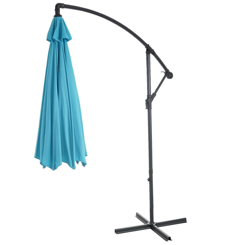 Parasol déporté semi-pro Acerra, protection contre le soleil, 3m inclinable - turquoise avec support