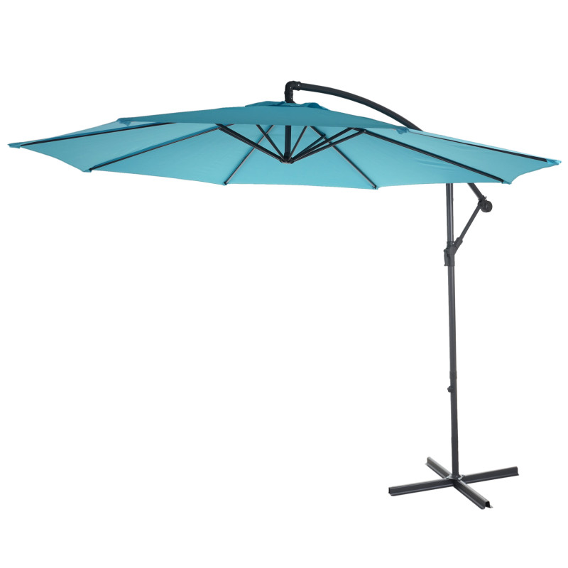 Parasol déporté semi-pro Acerra, protection contre le soleil, 3m inclinable - turquoise sans support