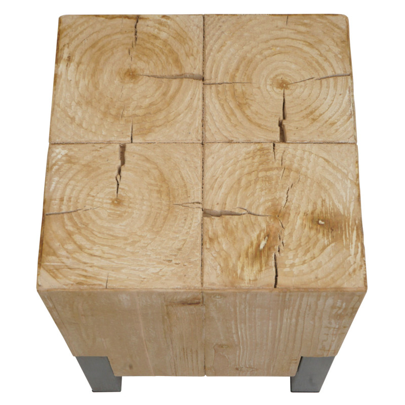 Table d'appoint Table de fleur, Métal industriel massif-bois certifié MVG, 46x32x32cm naturel