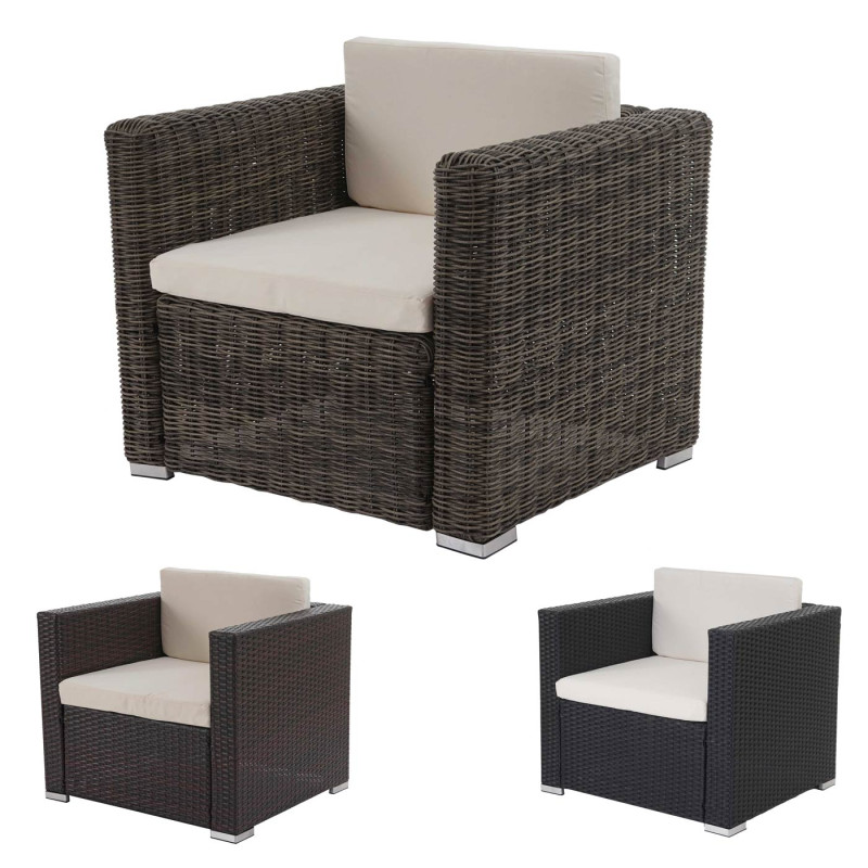 Canapé / fauteuil modulaire Rom Basic, polyrotin rond, aluminium 75x87x74cm - gris