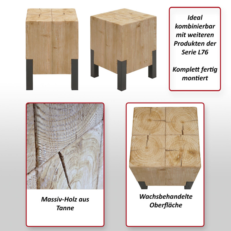 Tabouret tabouret en bois, Industrial Métal massif-bois certifié MVG, naturel