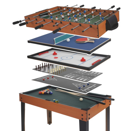 Table de baby-foot Wakefield, billard, hockey, 7 en 1, table multijeux, 82x107x60cm