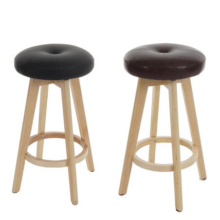 2x tabouret de bar Navan, chaise de comptoir, bois, similicuir, rotatif - noir, pieds clairs