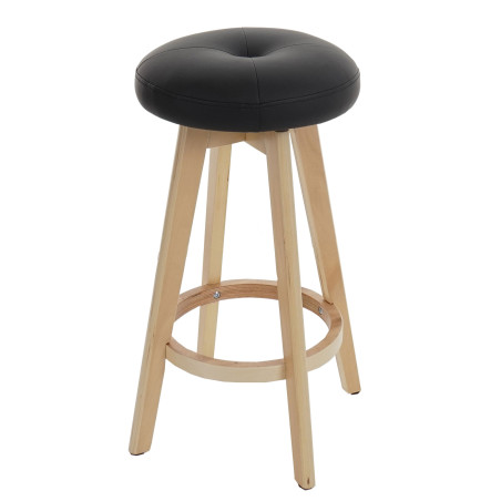 Tabouret de bar Navan, chaise de comptoir, bois, similicuir, rotatif - noir, pieds clairs