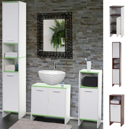 Set de salle de bain Arezzo, meuble sous évier, armoire haute, commode - blanc, sols verts