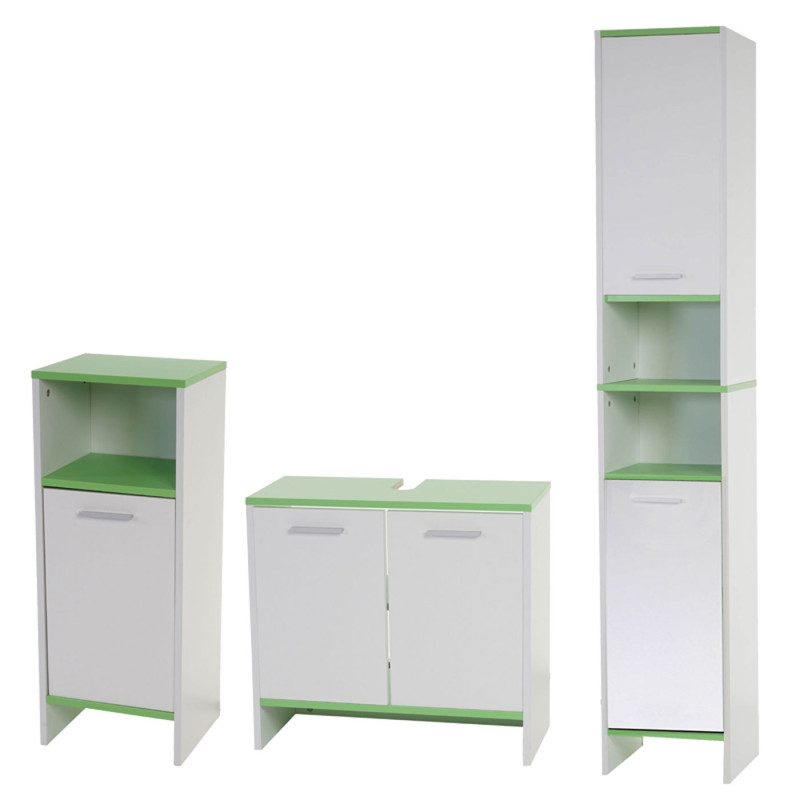 Set de salle de bain Arezzo, meuble sous évier, armoire haute, commode - blanc, sols verts