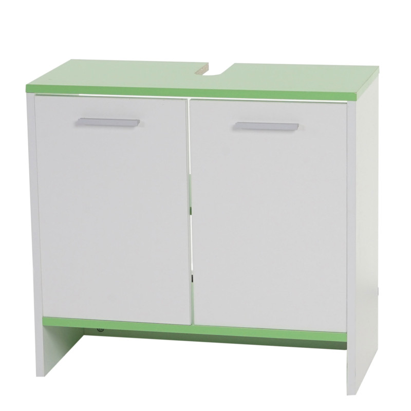 Set de salle de bain Arezzo, meuble sous évier, armoire haute, commode - blanc, sols verts