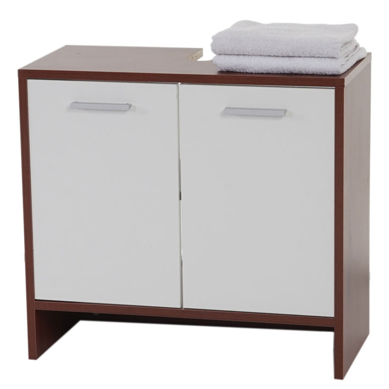 Set de salle de bain Arezzo, meuble sous évier, armoire haute, commode - marron, portes blanches