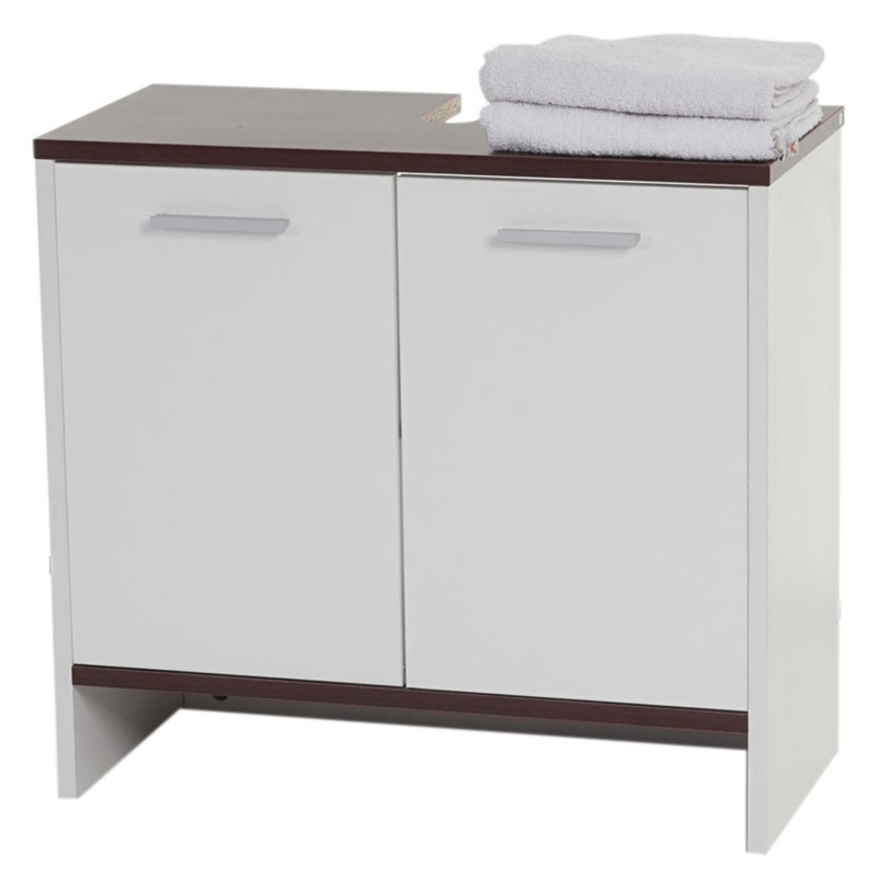 Set de salle de bain Arezzo, meuble sous évier, armoire haute, commode - blanc, sols marrons