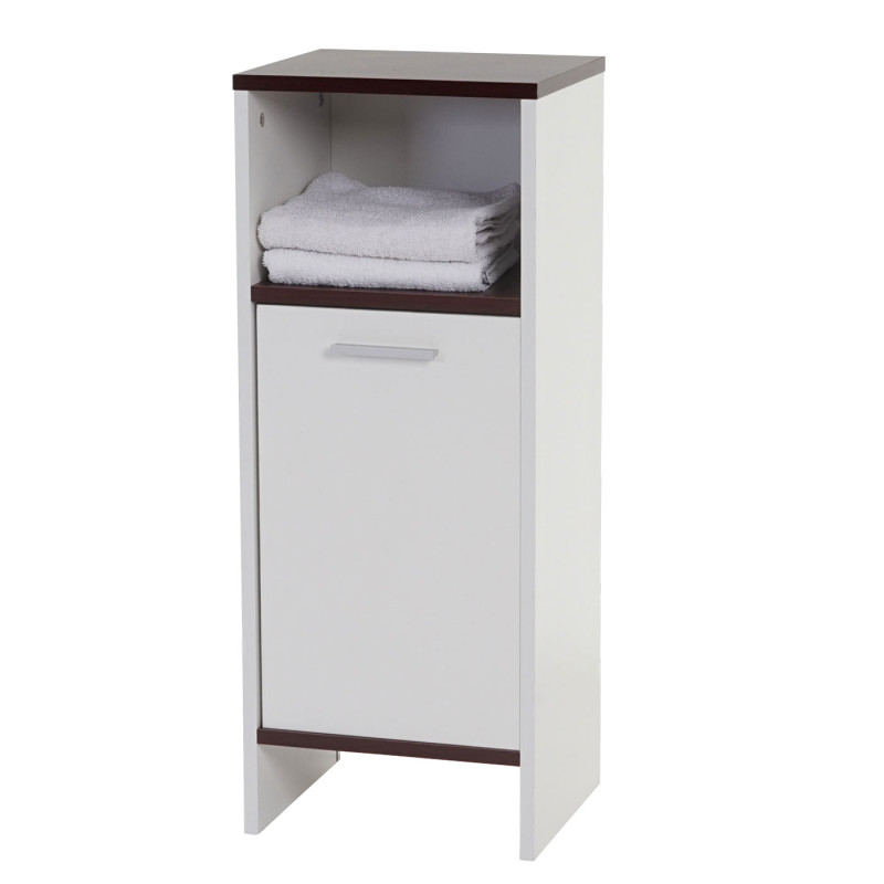 Set de salle de bain Arezzo, meuble sous évier, armoire haute, commode - blanc, sols marrons