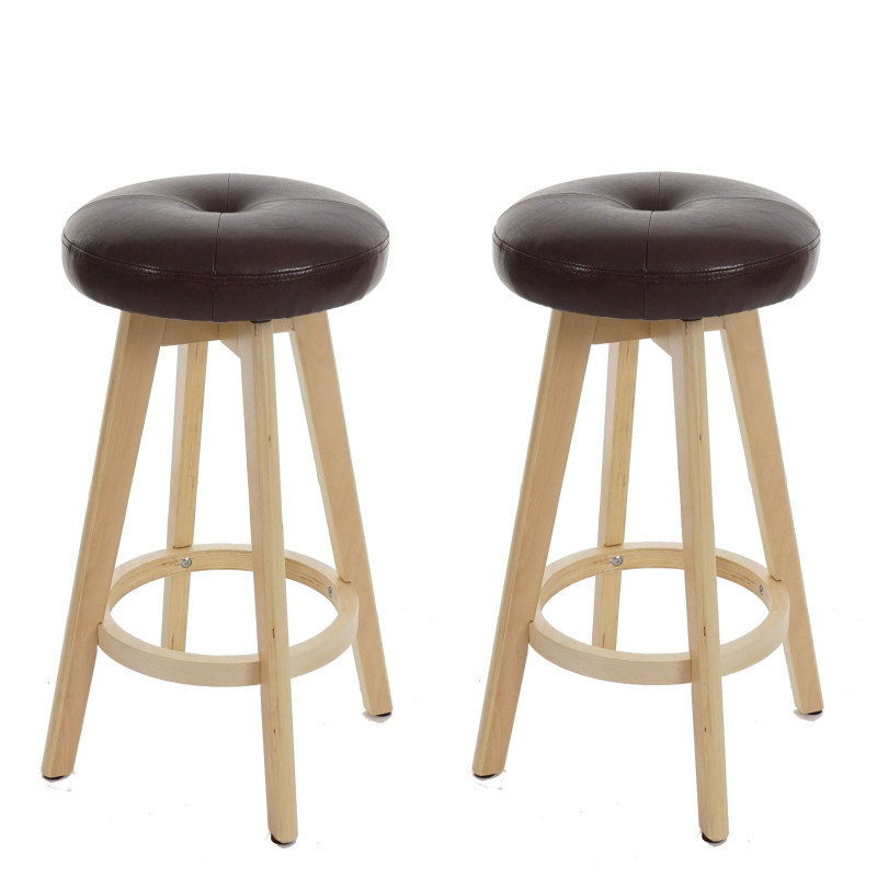 2x tabouret de bar Navan, chaise de comptoir, bois, similicuir, rotatif - noir, pieds clairs