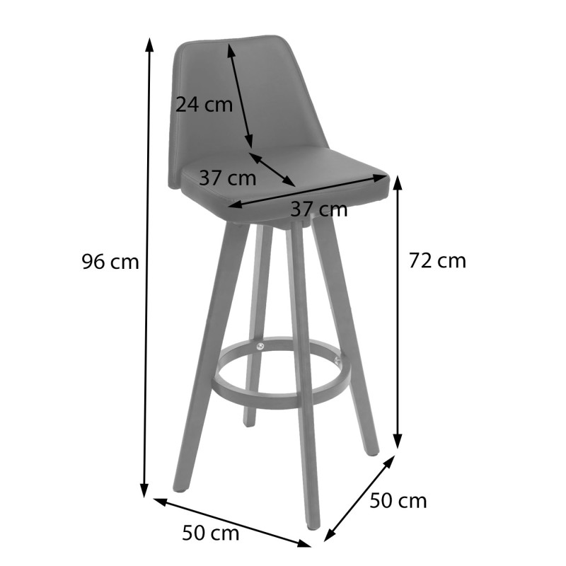 2x tabouret de bar Boras, chaise de comptoir, bois, similicuir, rotatif - marron, pieds foncés