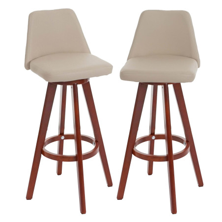 2x tabouret de bar Boras, chaise de comptoir, bois, similicuir, rotatif - crème, pieds foncés