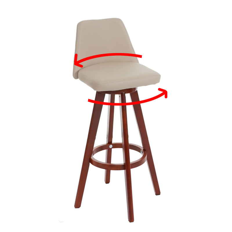 2x tabouret de bar Boras, chaise de comptoir, bois, similicuir, rotatif - crème, pieds foncés