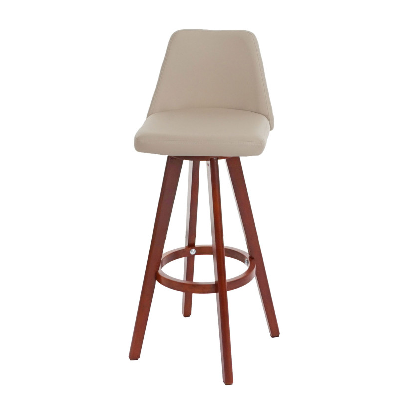 2x tabouret de bar Boras, chaise de comptoir, bois, similicuir, rotatif - crème, pieds foncés