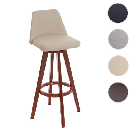 Tabouret de bar Boras, chaise de comptoir, bois, similicuir, rotatif - crème, pieds foncés