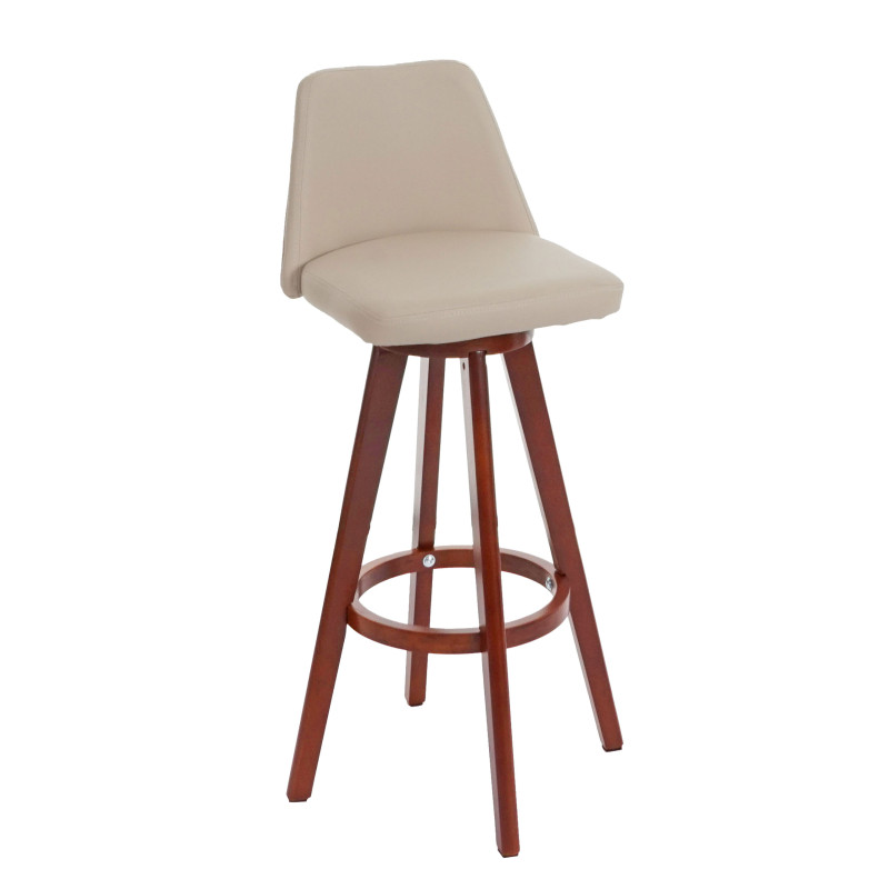 Tabouret de bar Boras, chaise de comptoir, bois, similicuir, rotatif - crème, pieds foncés