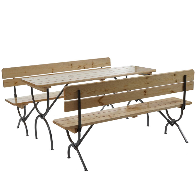 Ensemble de jardin / brasserie LINZ, table + 2 bancs avec dossier, laqué - 180 cm