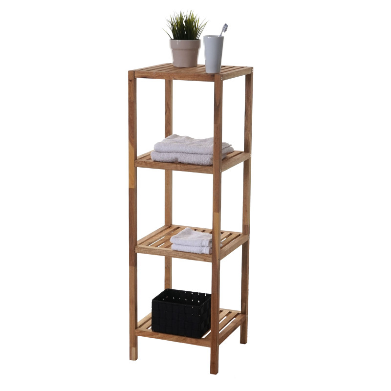 Étagère en bois T520, étagère indépendante de salle de bain / ménage, noix, huilé - 4 surfaces