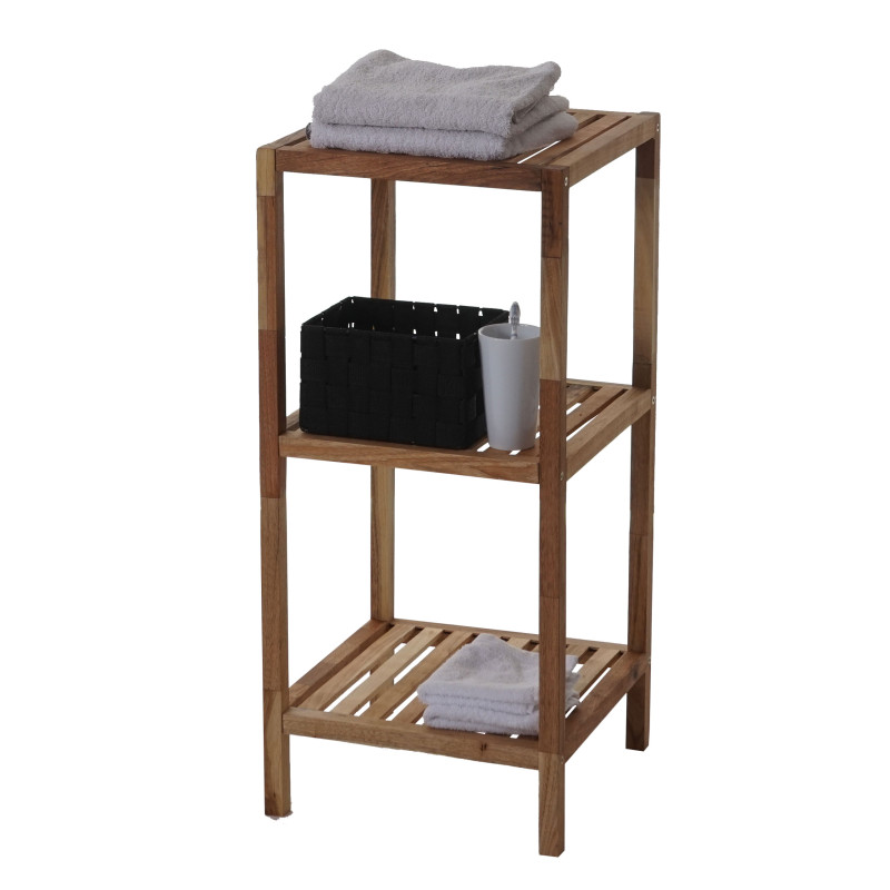 Étagère en bois T520, étagère indépendante de salle de bain / ménage, noix, huilé - 3 surfaces