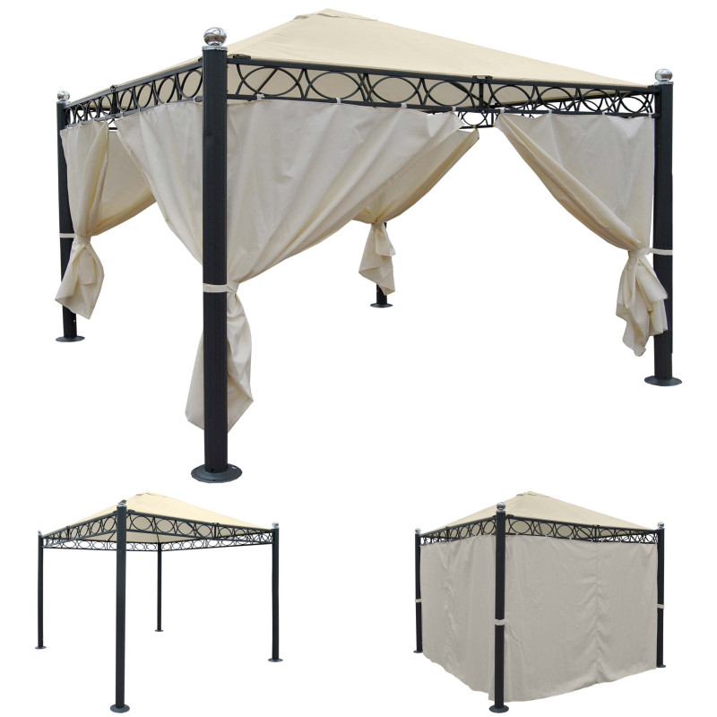 Pergola Belagua, pavillon de jardin, cadre stable à 10cm, 3x3m - avec paroi