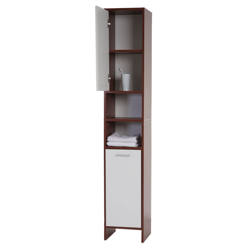 Armoire haute Arezzo, armoire de salle de bain, 56x60x28cm - marrons, portes blanches