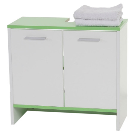 Meuble sous évier Arezzo, armoire de salle de bain, 56x60x28cm - blanc, sols verts