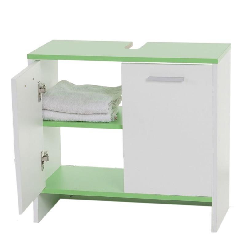 Meuble sous évier Arezzo, armoire de salle de bain, 56x60x28cm - blanc, sols verts