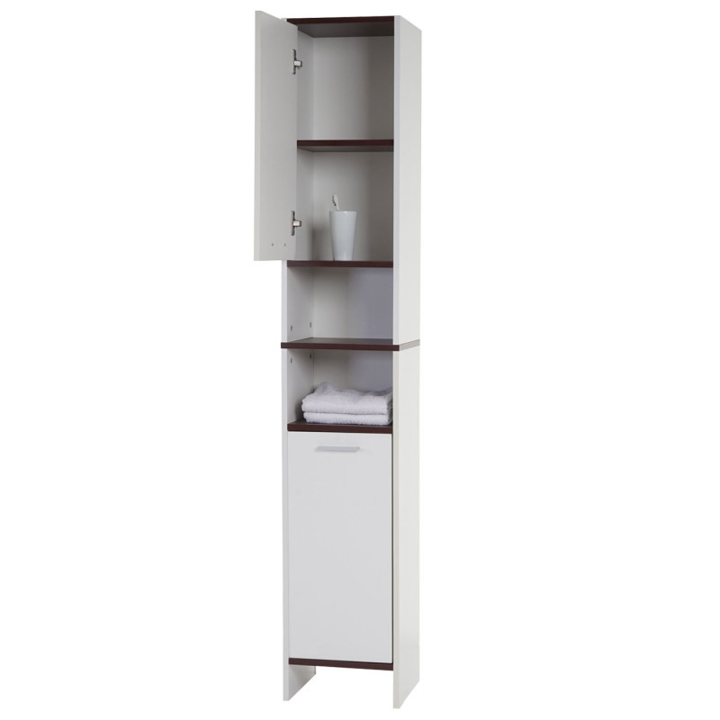 Armoire haute Arezzo, armoire de salle de bain, 56x60x28cm - blanc, sols marrons