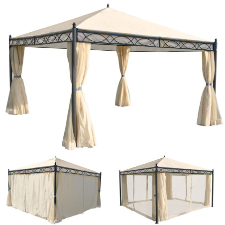 Pergola Cadiz, pavillon de jardin, cadre stable à 7cm - crème 4x4m