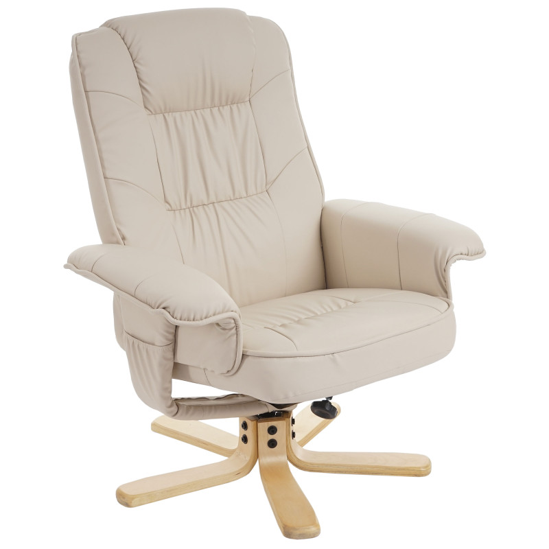 Fauteuil de télé M56, fauteuil de relaxation sans tabouret, similicuir - crème