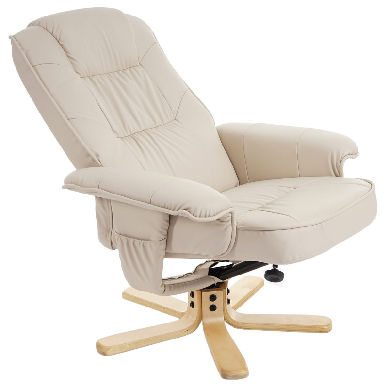 Fauteuil de télé M56, fauteuil de relaxation sans tabouret, similicuir - crème